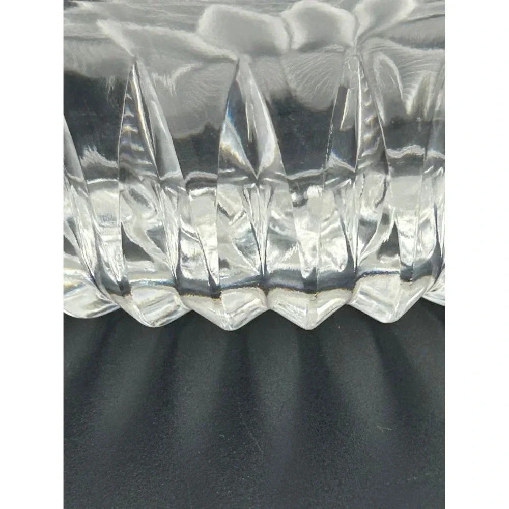 Vintage Cut‎ Crystal Bowl With Etched Floral Lotus Design 8